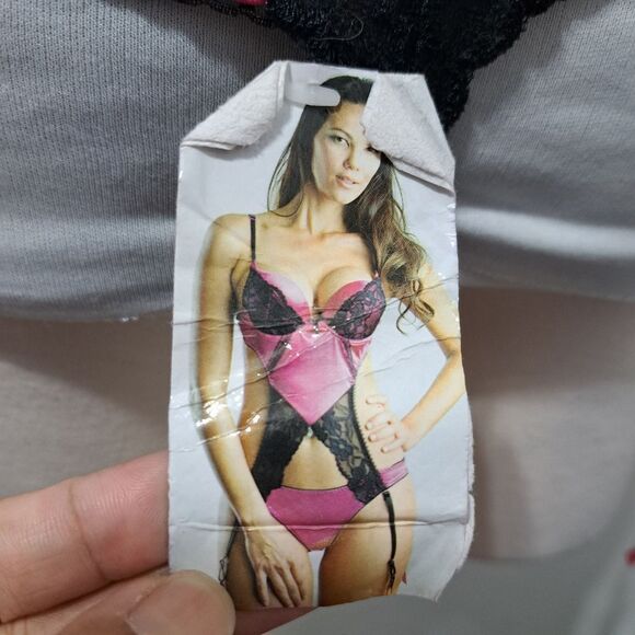 Body Rage Intimates Sexy Bodysuit Mesh Vixen Whimsygoth Lace Trim Large Pink/Bla - Picture 3 of 15